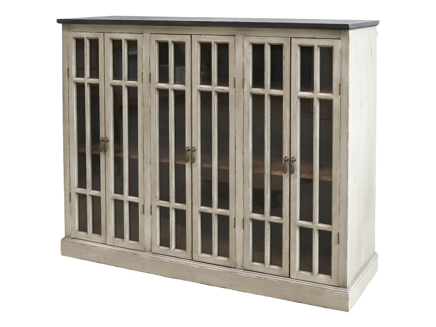 Krémová dřevěná skříň s policemi a prosklenými dveřmi Vabbi - 123*35*100cm Chic Antique