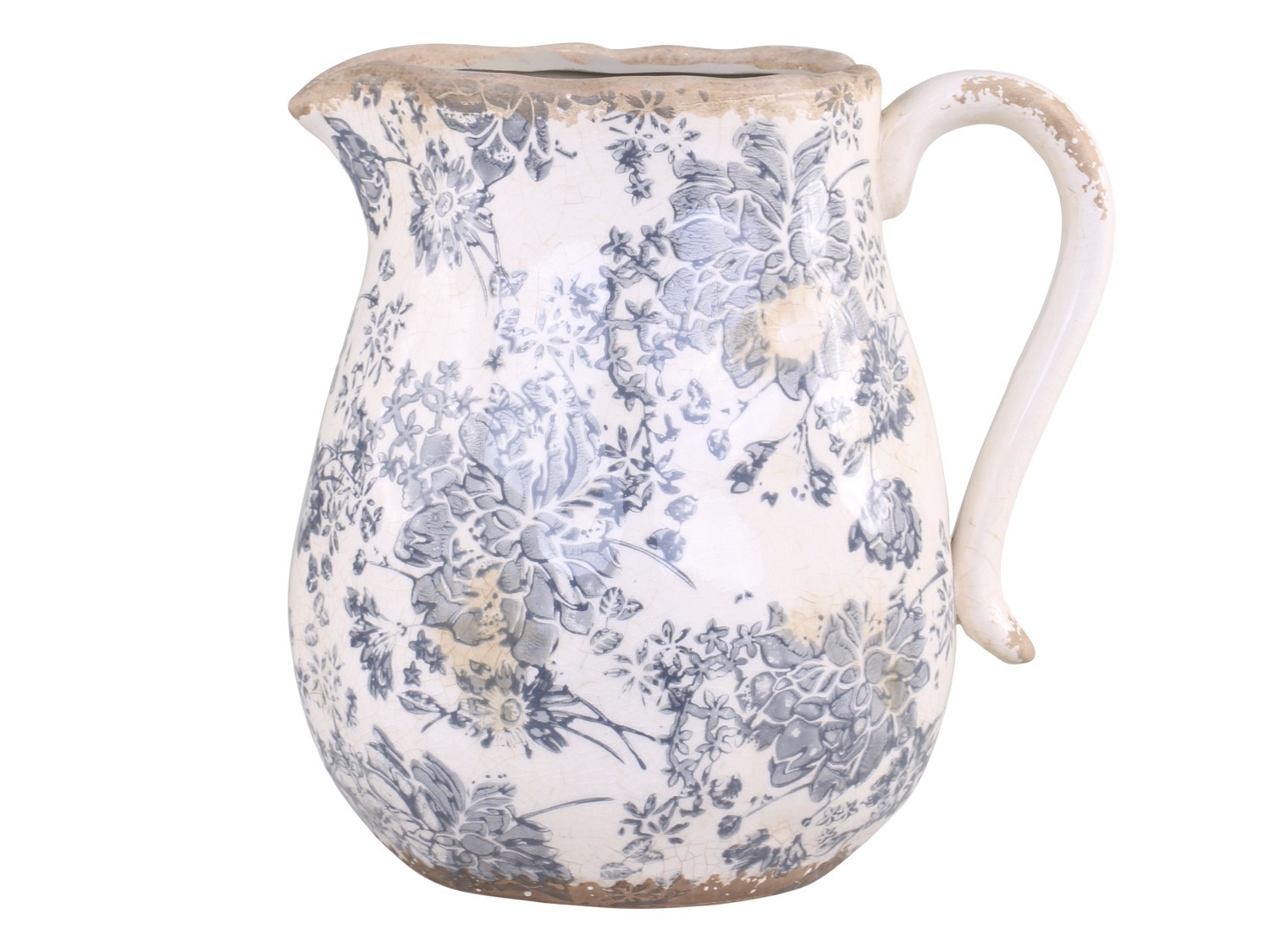 Keramický dekorační džbán se šedými květy Melun -  20*16*20cm Chic Antique