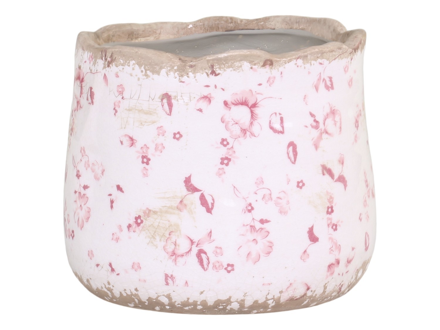 Keramický obal na květináč s růžovými kvítky Floral Cannes - Ø13*12cm