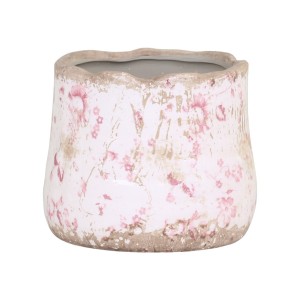 Keramický obal na květináč s růžovými kvítky Floral Cannes - Ø11*10cm
