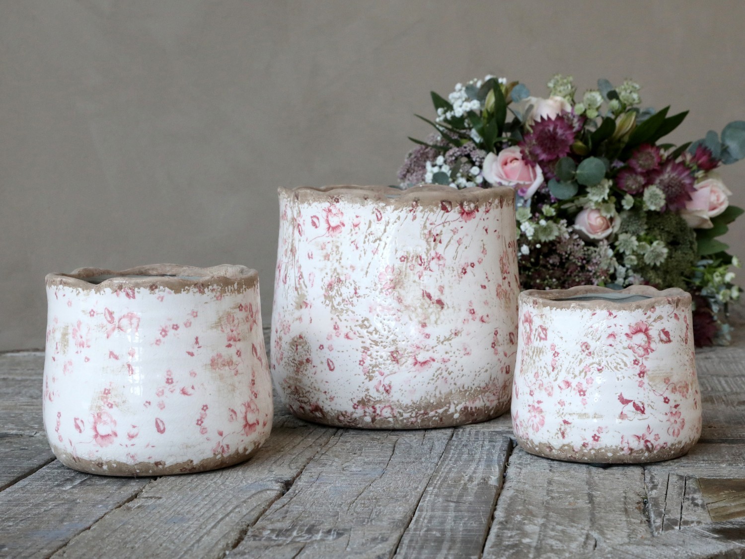 Keramický obal na květináč s růžovými kvítky Floral Cannes - Ø11*10cm