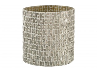 Veliký stříbrno - bílý skleněný svícen Mosaic - Ø 19*20cm