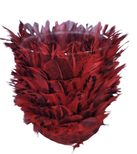 Skleněný svícen s vínovými peříčky Tommi – Ø 7*9 cm