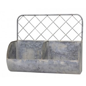 Nástěnná plechová police s patinou a 2 boxy Zinc - 34*15*28cm