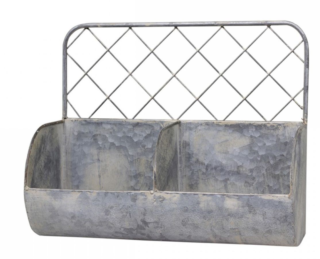 Nástěnná plechová police s patinou a 2 boxy Zinc - 34*15*28cm