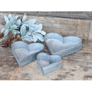 Sada 3ks plechové boxy ve tvaru srdce Zinc - 22*22*5cm
