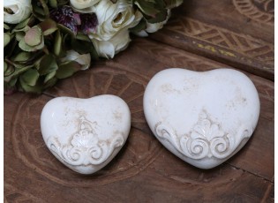 Keramické béžové srdce s dekorem Marcy - 11*11*4 cm