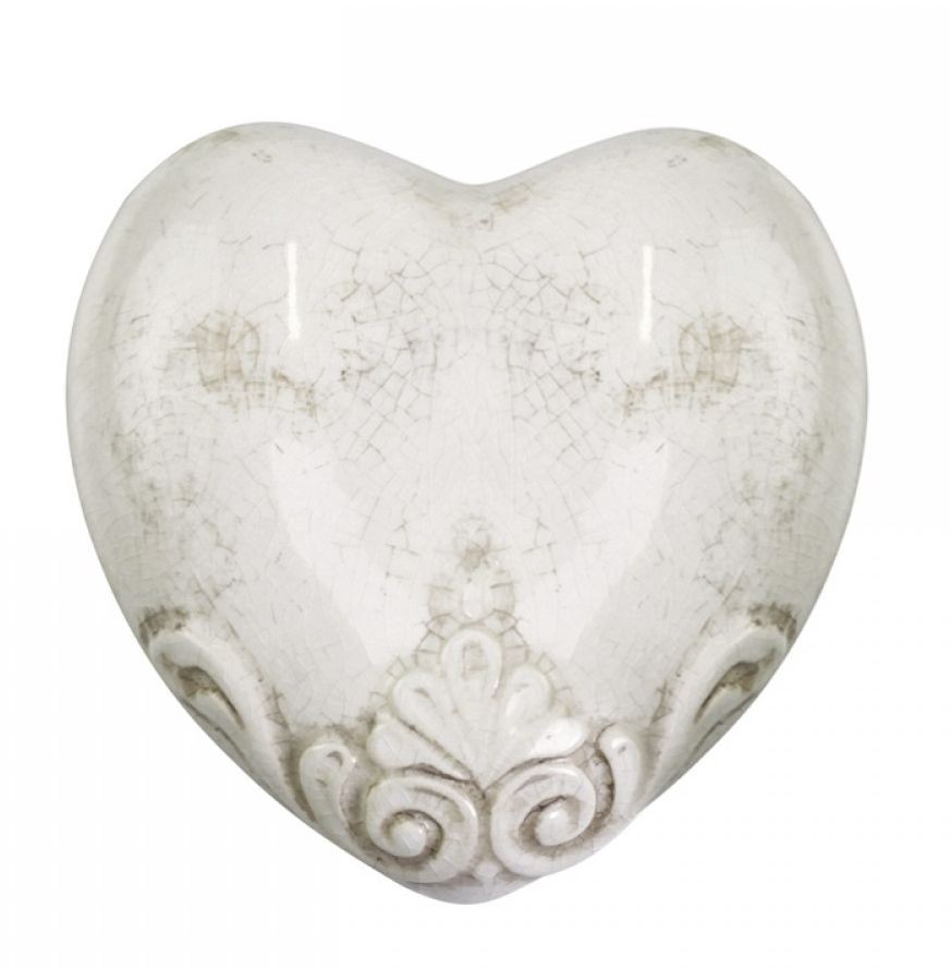 Keramické béžové srdce s dekorem Marcy - 11*11*4 cm Chic Antique