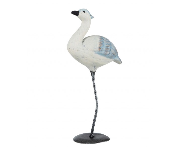Dekorace modro-bílý dřevěný ptáček - 13*9*31 cm