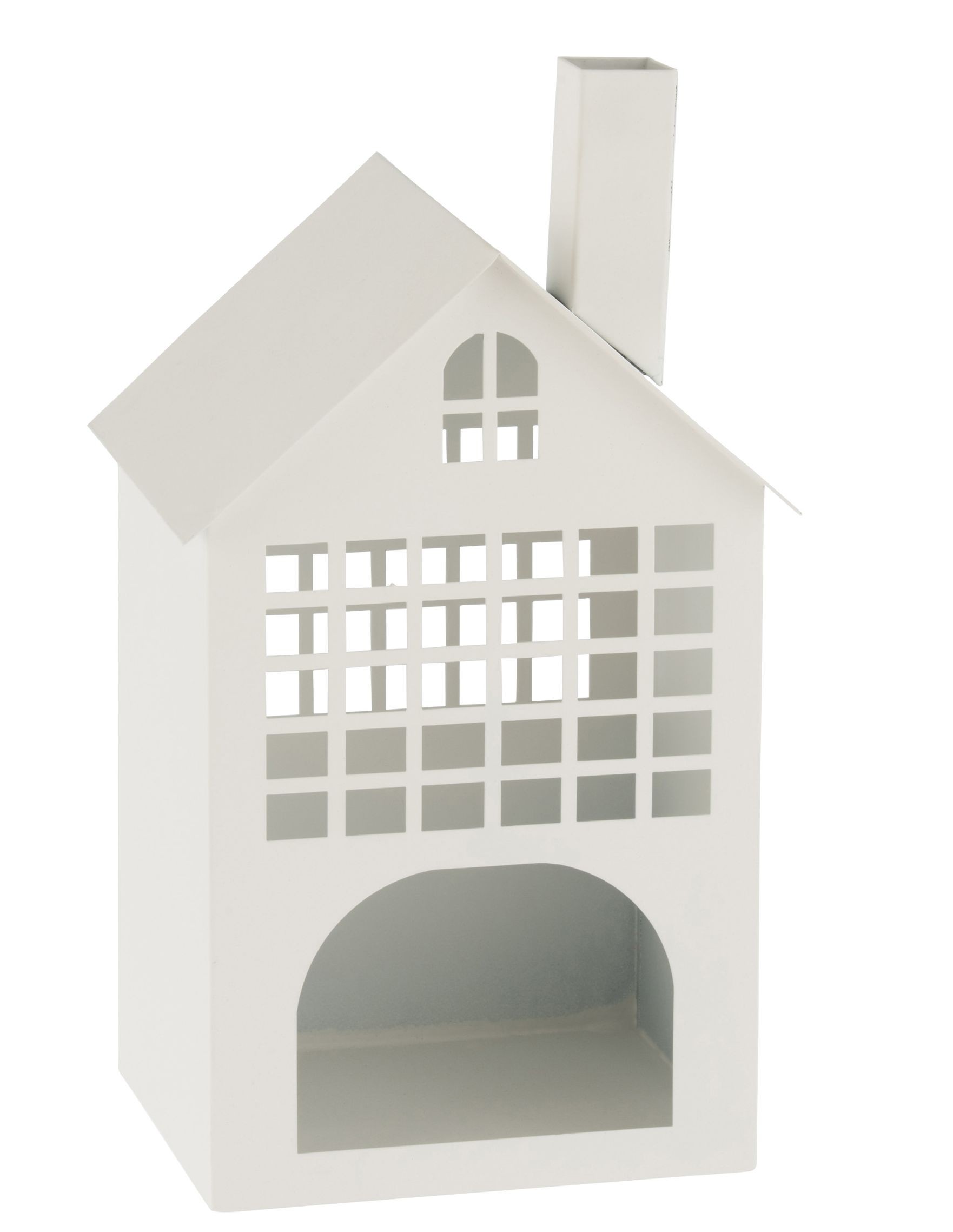 Bílý kovový větší domek na svíčku - 19*17*36cm