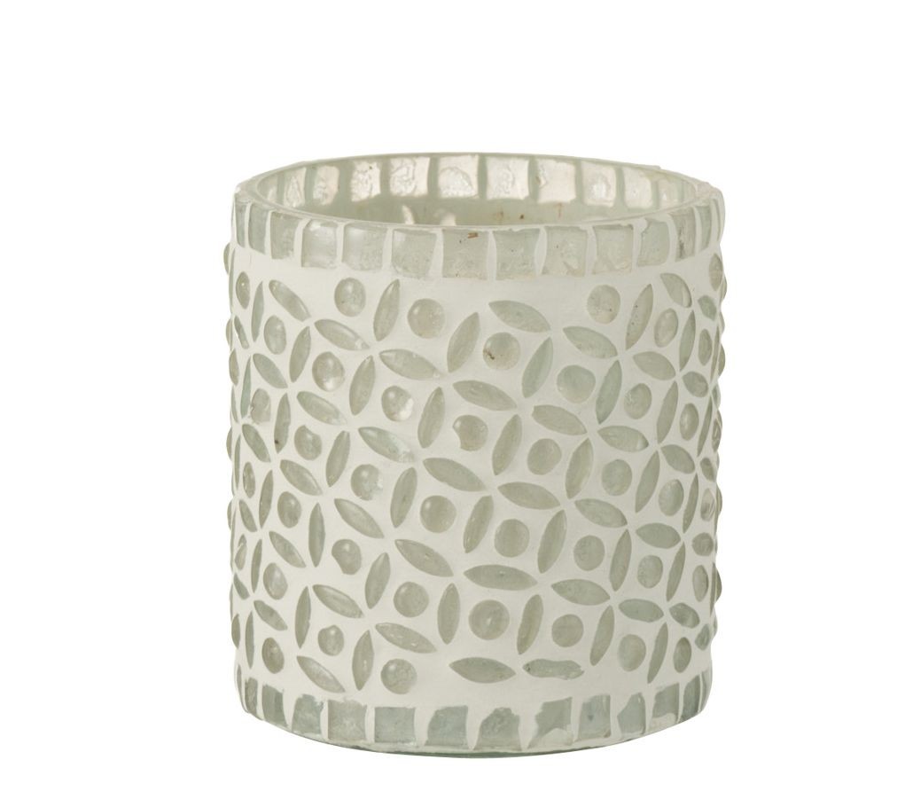 Bílý skleněný svícen na čajovou svíčku - 8,5*8,5*9 cm J-Line by Jolipa