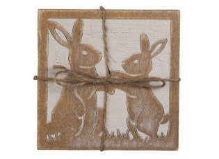Sada 4ks dřevěný podtácek s králíčky - 10*10 cm