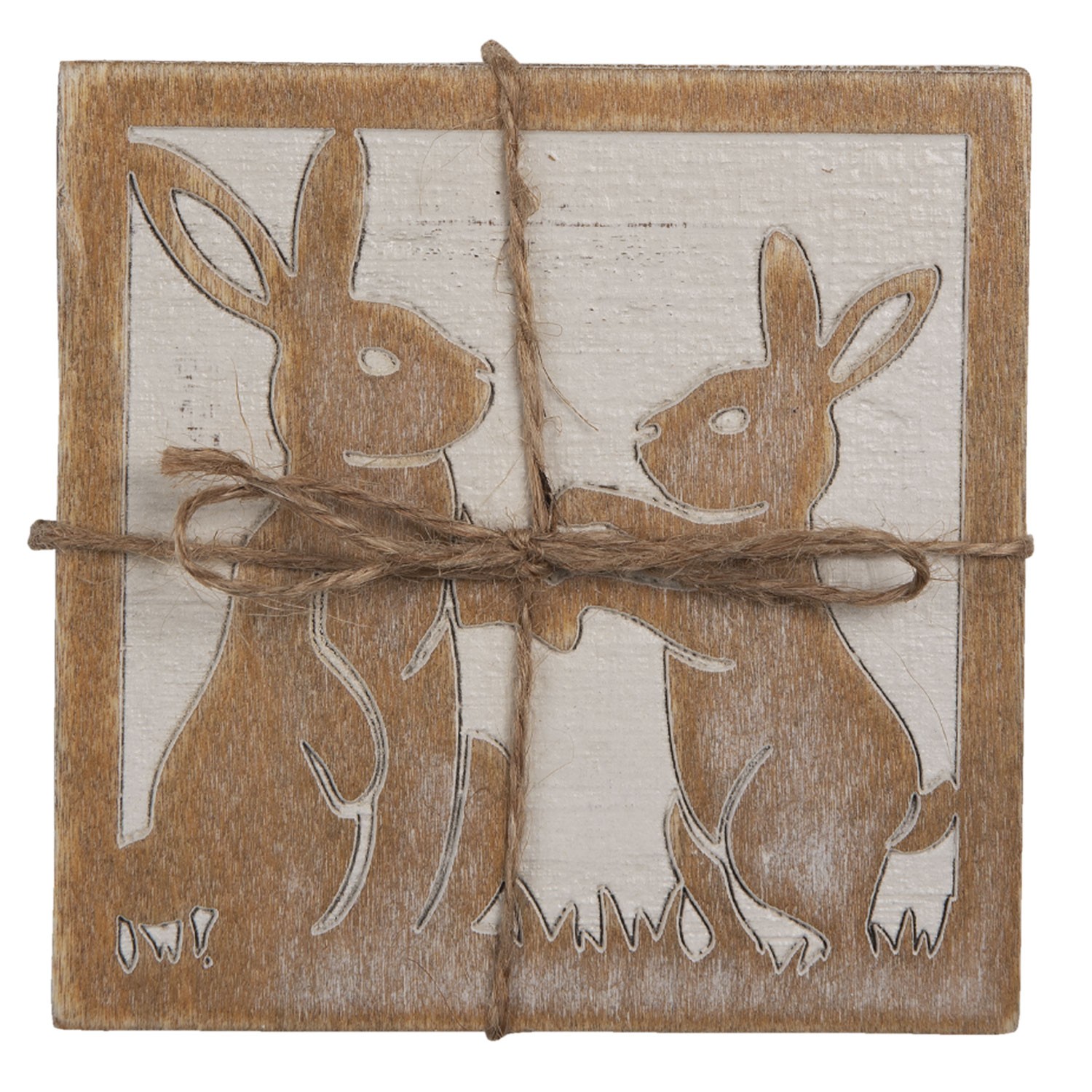 Sada 4ks dřevěný podtácek s králíčky - 10*10 cm Clayre & Eef