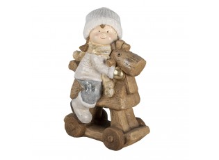 Dekorace dítě na dřevěném koni - 33*21*46 cm