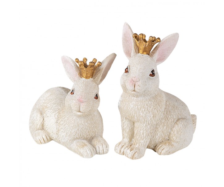 Sada 2ks dekorace králík s korunou - 8*9*12 / 12*8*10 cm Clayre & Eef