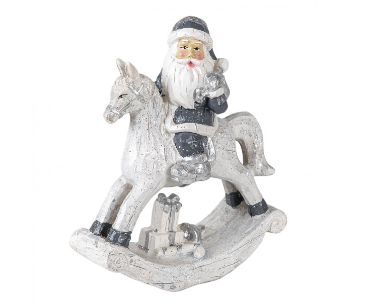 Dekorace Santa na houpacím koni s dárkem - 13*6*17 cm
