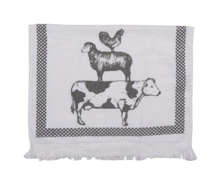 Kuchyňský froté ručník s krávou, ovcí a slepicí - 40*66 cm