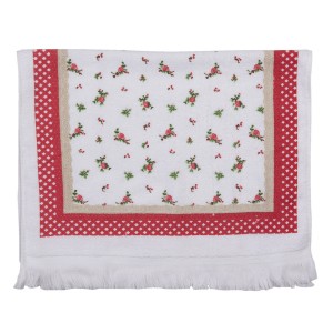 Kuchyňský froté ručník s květy a červeným okrajem - 40*66 cm