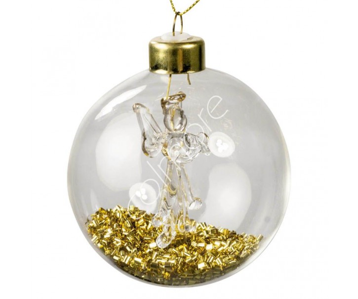 Set 4ks zlatá skleněná vánoční ozdoba s andílkem - Ø 8 cm