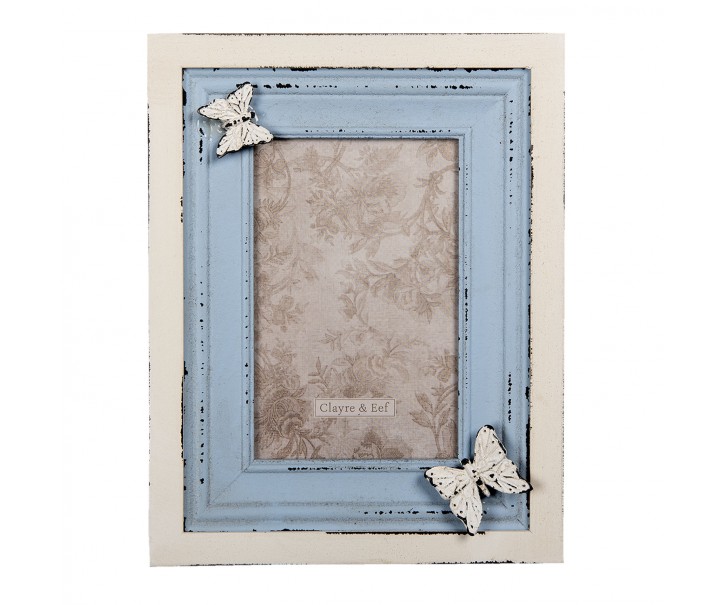 Krémovo-modrý fotorámeček s motýlem - 18*3*23 cm / 10*15 cm