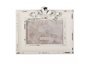 Krémový dřevěný fotorámečk s mašlí - 19*3*16 cm / 13*9 cm