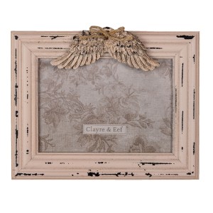 Růžový dřevěný fotorámeček s křídly - 24*3*19 cm / 13*18 cm