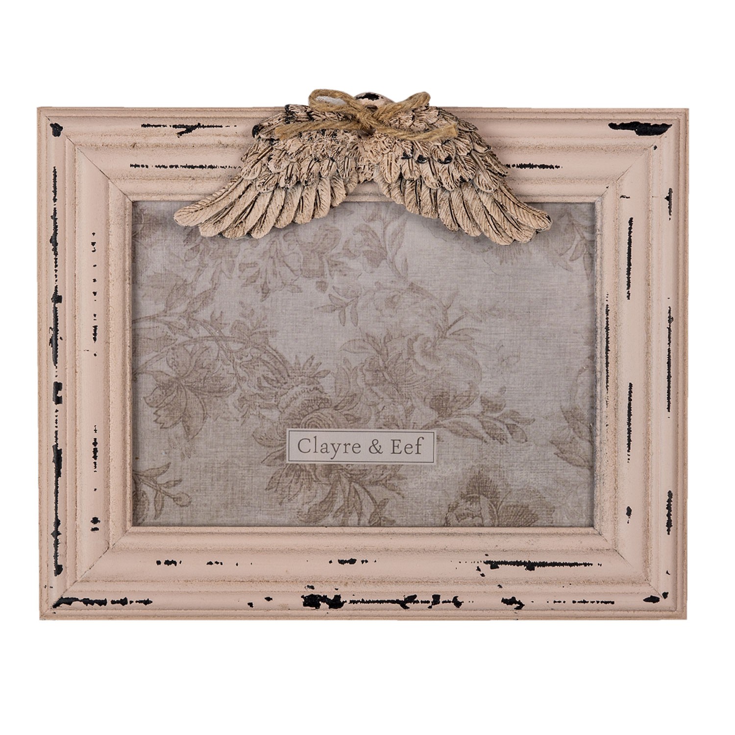 Růžový dřevěný fotorámeček s křídly - 24*3*19 cm / 13*18 cm