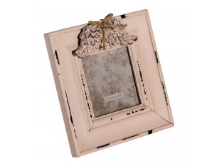 Růžový čtvercový dřevěný fotorámeček s křídly - 14*2*14 cm / 7*7 cm