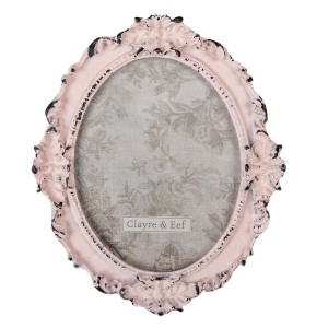 Růžový oválný fotorámeček s úmyslným odřením - 17*2*20 cm / 12*15 cm