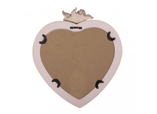 Nástěnné  zrcadlo s růžovým rámem ve tvaru srdce s andílky - 30*5*34 cm