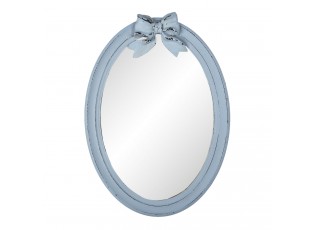 Nástěnné oválné zrcadlo s modrým rámem a mašlí Clara - 32*4*42 cm