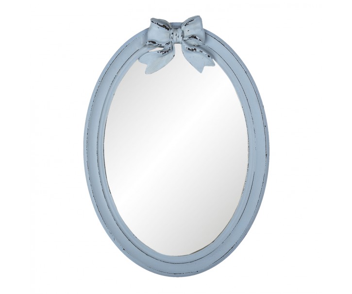 Nástěnné oválné zrcadlo s modrým rámem a mašlí Clara - 32*4*42 cm