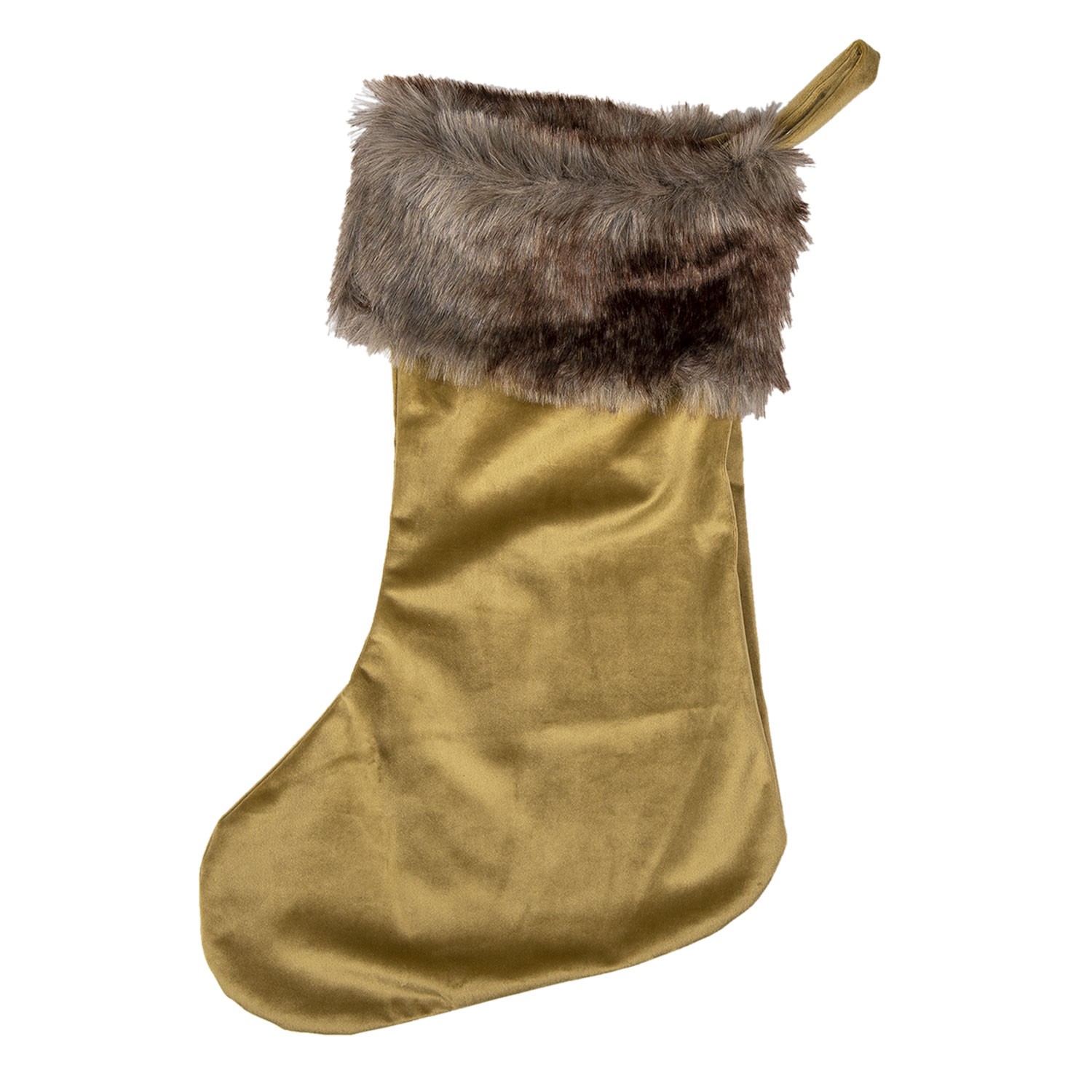 Vánoční zlatá punčocha s hnědým kožíškem - 30*45 cm Clayre & Eef