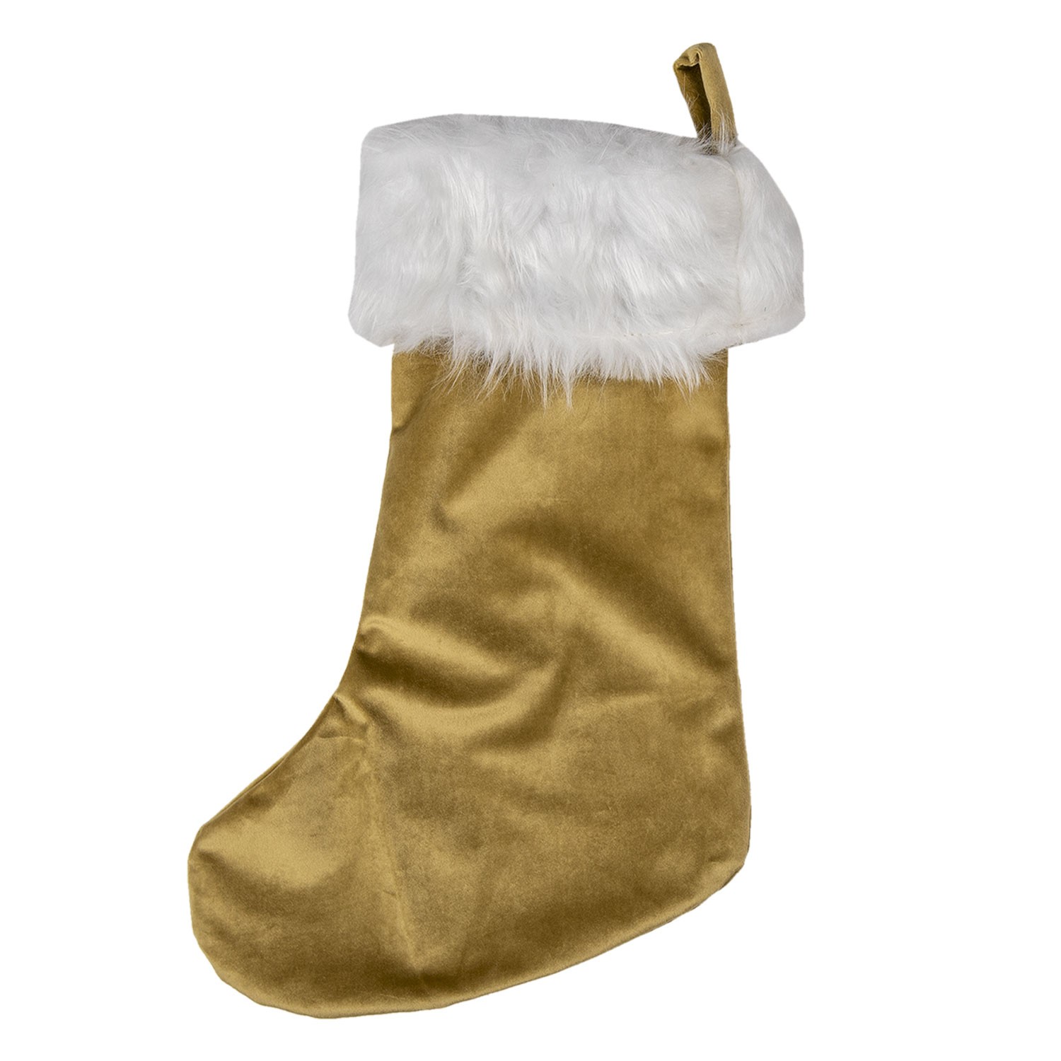 Vánoční zlatá punčocha s bílým kožíškem - 30*45 cm Clayre & Eef