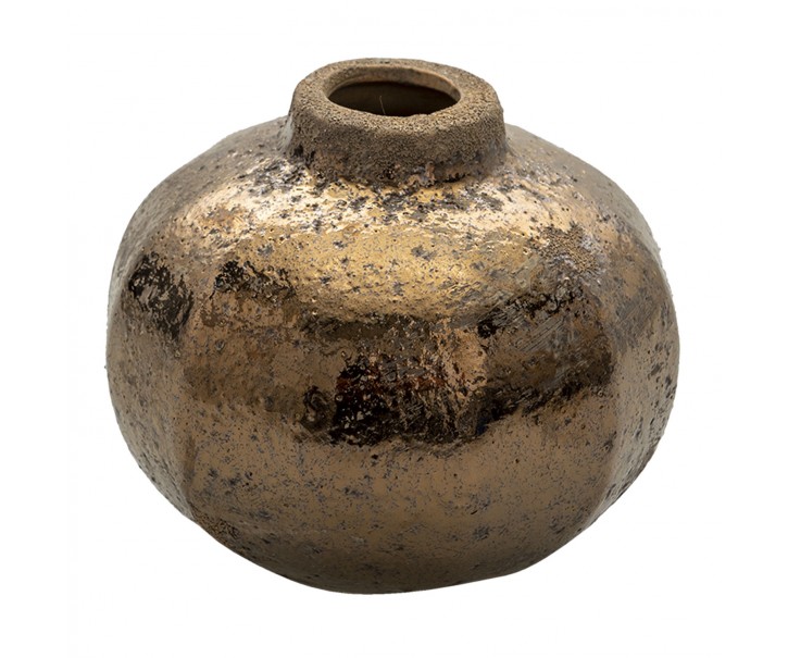 Hnědá keramická váza s bronzovou patinou Leann - Ø 12*10 cm