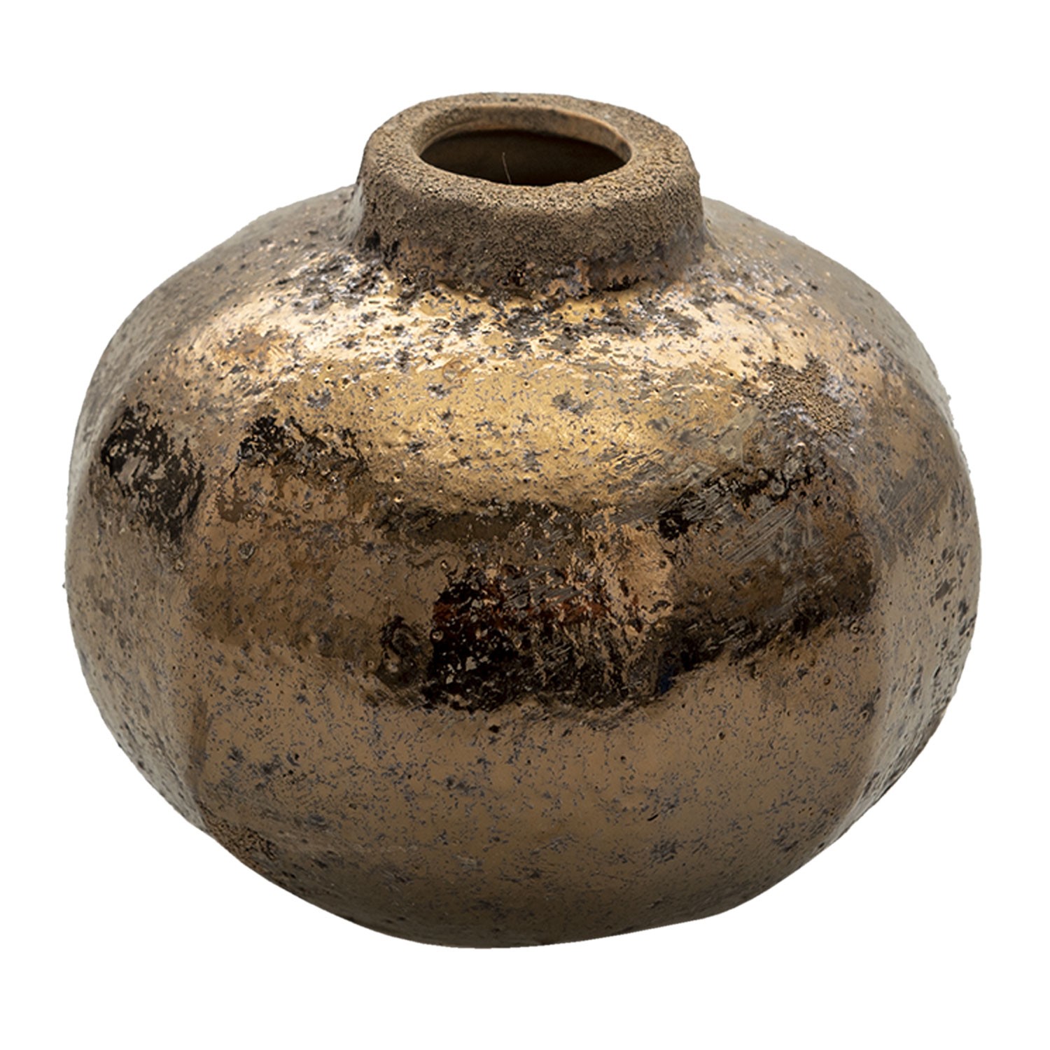 Hnědá keramická váza s bronzovou patinou Leann - Ø 12*10 cm 6CE1312