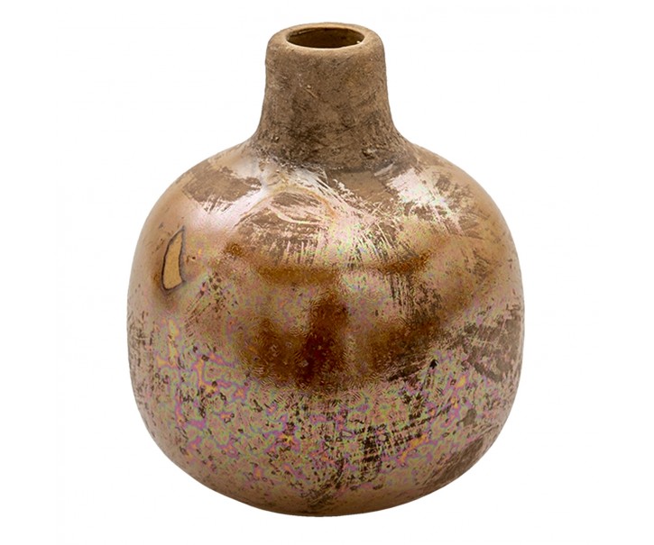 Hnědo-měděná keramická váza s patinou Avice - Ø 9*9 cm