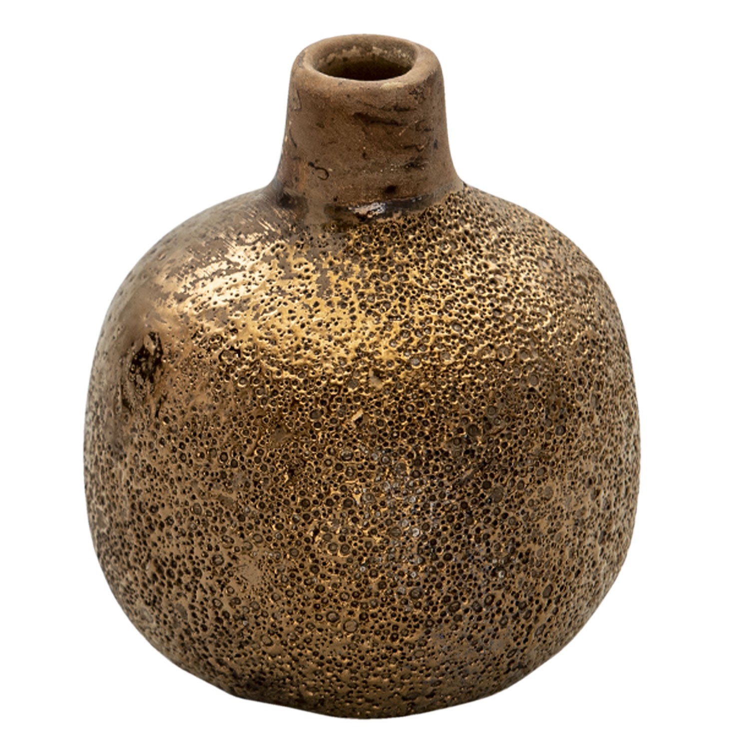 Hnědá keramická váza s bronzovou patinou Rain - Ø 9*9 cm 6CE1317