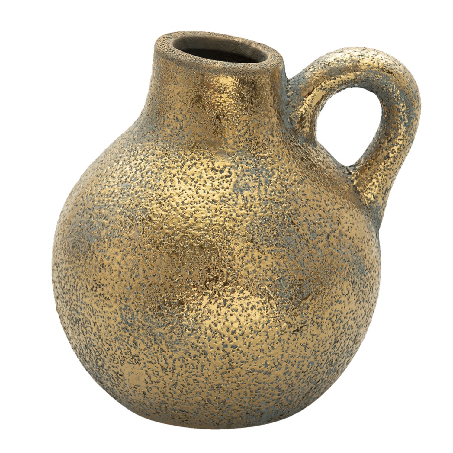 Zlatý keramický džbán z uchem a patinou Karis - 16*14*16 cm Clayre & Eef