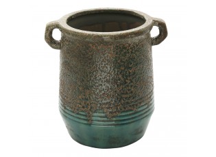 Zelný keramický květináč/váza s uchy Aylin - Ø 16*19 cm