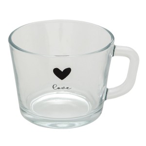 Skleněný hrneček s černým srdíčkem Love - 13*10*9 cm / 450 ml