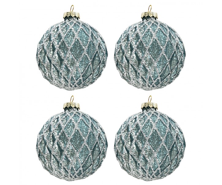 Modro-stříbrná vánoční koule (sada 4ks) - Ø 8cm