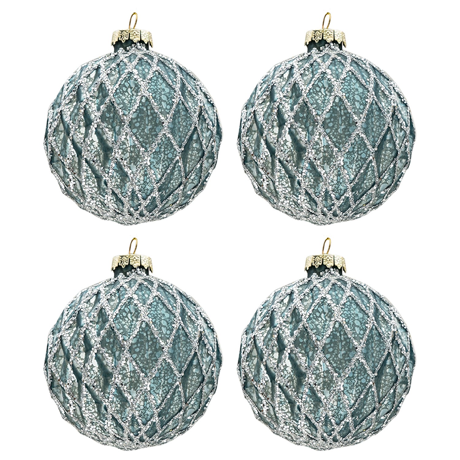 Modro-stříbrná vánoční koule (sada 4ks) - Ø 8cm Clayre & Eef
