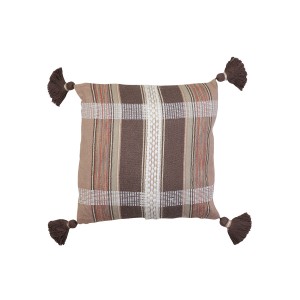 Hnědý károvaný polštář Araza old brown se střapci - 45*45 cm