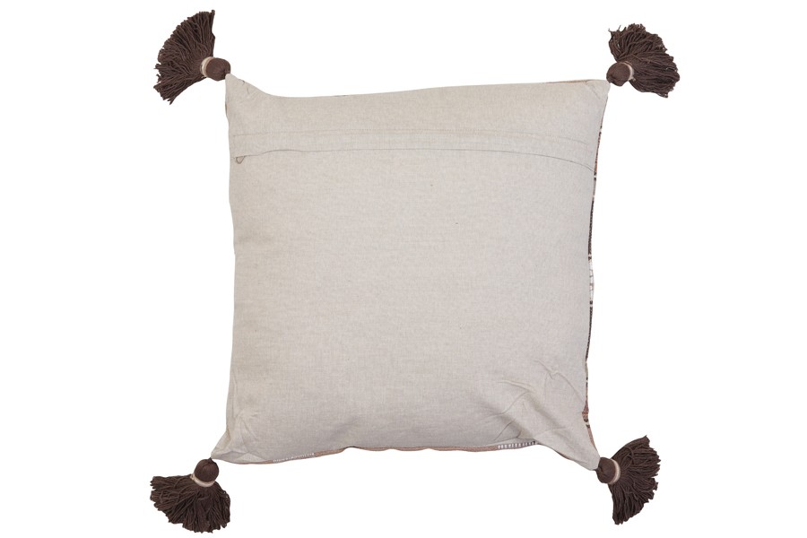 Hnědý károvaný polštář Araza old brown se střapci - 45*45 cm