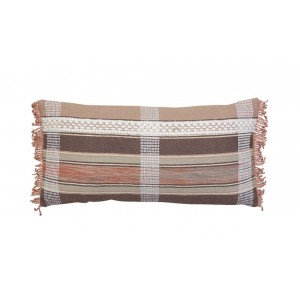 Hnědý károvaný polštář Araza old brown s třásněmi - 60*30 cm