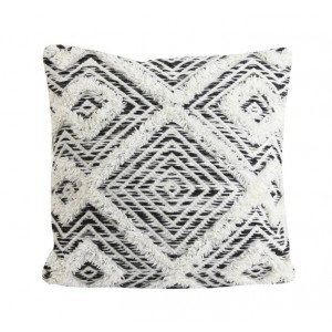 Bílo-černý polštář Udim s ornamenty a třásněmi - 45*45 cm