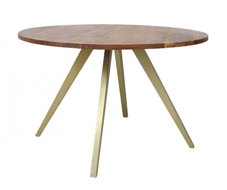Kulatý jídelní stůl s dřevěnou deskou z akáciového dřeva Mimoso - Ø 120*75 cm