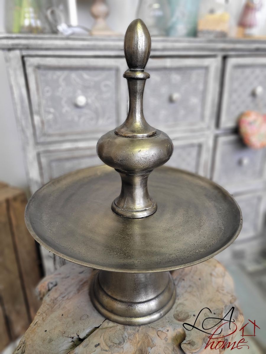 Šedý kovový jednopatrový etažér Pew - Ø 34*47 cm