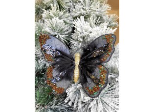 Černá třpytivá ozdoba motýl s flitry a korálky na klip  - 18*15 cm 